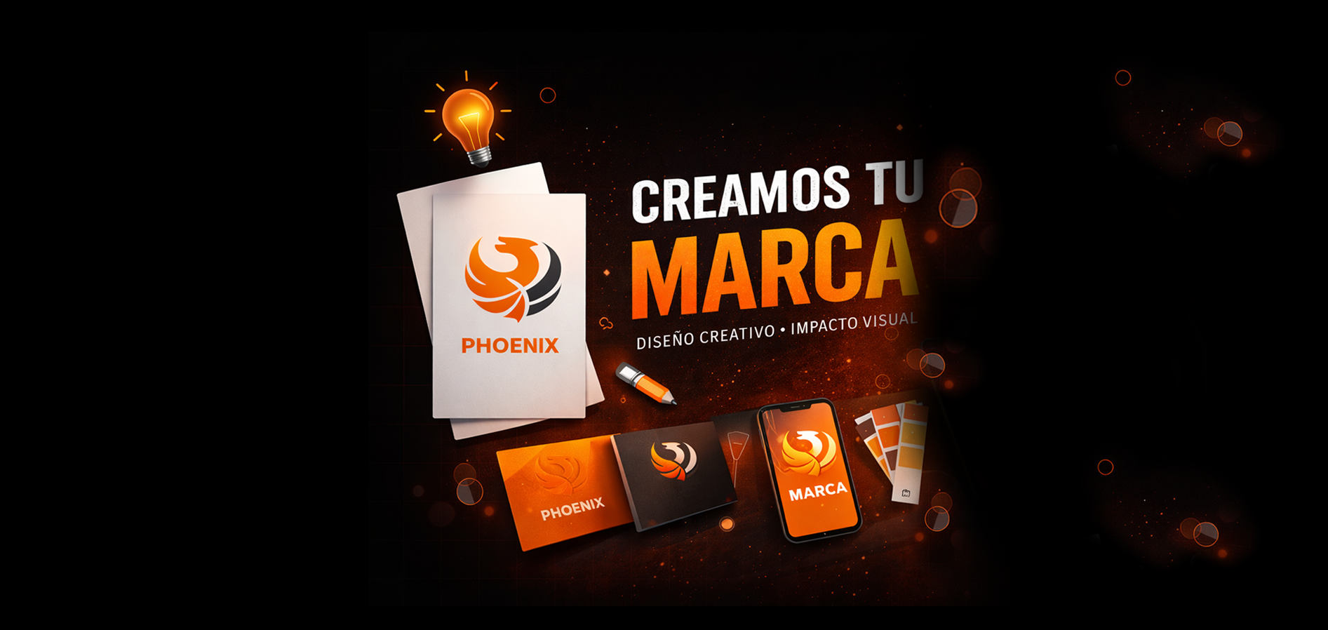 Creamos tu marca — mockups de branding e impresión PHOENIX